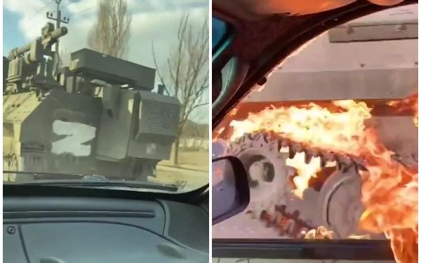 VIDEO e rëndë/ Duke lëvizur me makinë, vajza ukrainase godet me molotov tankun rus