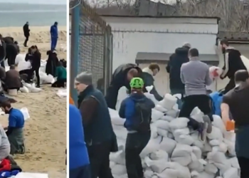 VIDEO/ Pamjet po bëjnë ‘xhiron e botës’, fëmijët ukrainas gërmojnë plazhin dhe mbushin thasët me rërë