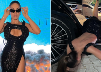 FOTO që s’duhet humbur/ U bë virale në rrjet, Elvana Gjata “rrëzohet” në sfilatën e Valdrin Sahitit