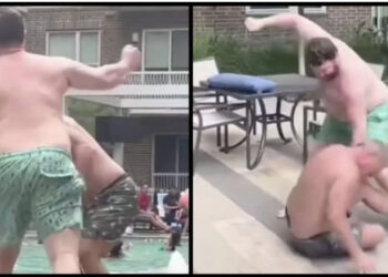 VIDEO/ Sherr për një shezlong, dy baballarët përplasen me grushte në pishinë në sy të familjes