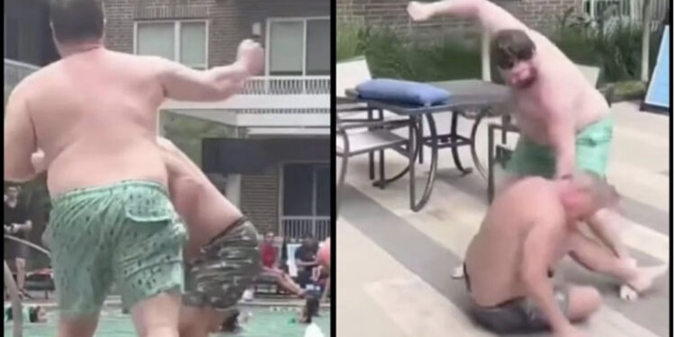 VIDEO/ Sherr për një shezlong, dy baballarët përplasen me grushte në pishinë në sy të familjes