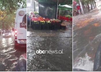 Moti i keq, reshjet e dendura të shiut përmbytin Tiranën