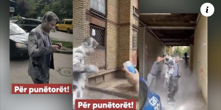 VIDEO/ Nuk kaloi pagat e gushtit për punonjësit, sulmohet me miell ministri i Financave në Kosovë