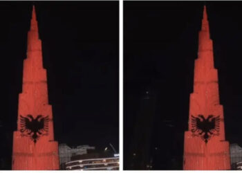 VIDEO/  Urimi i veçantë për Pavarësinë/ Kulla më e lartë në Dubai, Burj Khalifa “vishet” Kuq e Zi!