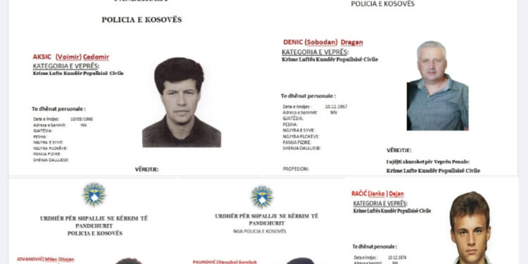 Policia e Kosovës kërkon ndihmë e qytetarëve, shpall në kërkim 6 serbë për krime lufte