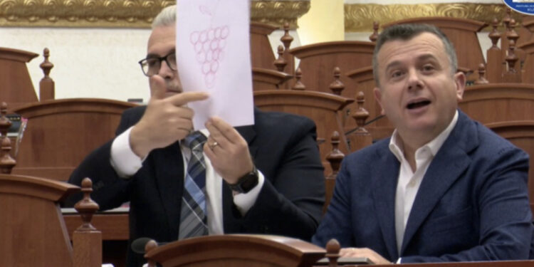 “Po flasim për rrushin”, Gogu dhe Balla mesazhe me pankarta në Kuvend