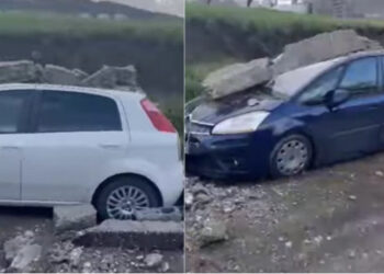 VIDEO/ Pamje të frikshme, shembet muri i stadiumit në Ballsh, zë poshtë disa makina