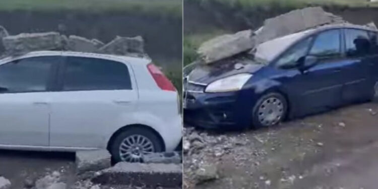 VIDEO/ Pamje të frikshme, shembet muri i stadiumit në Ballsh, zë poshtë disa makina