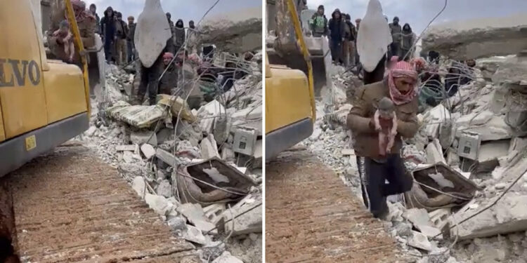 VIDEO/ Tragjedi dhe mrekulli në Siri, nëna nën rrënoja sjell foshnjën në jetë, vetë vdes , por i sapolinduri shpëton