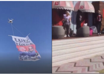 VIDEO/ Ja mesazhi i koduar që fansat i dërguan Luizit me dron paraditen e sotme