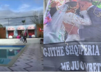 VIDEO/ “Gjithë Shqipëria feston me ju”, Kiara dhe Luizi surprizohen nga droni pas dasmës së bujshme