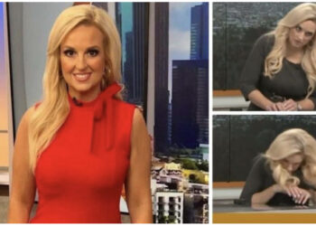 VIDEO/ Meterologes i bie të fikët gjatë transmetimit ‘LIVE’, momenti kur rrëzohet mbi tavolinë