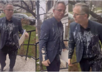 VIDEO/ Zv.kryeministri i Kosovës qëllohet me tortë dhe lëng frutash