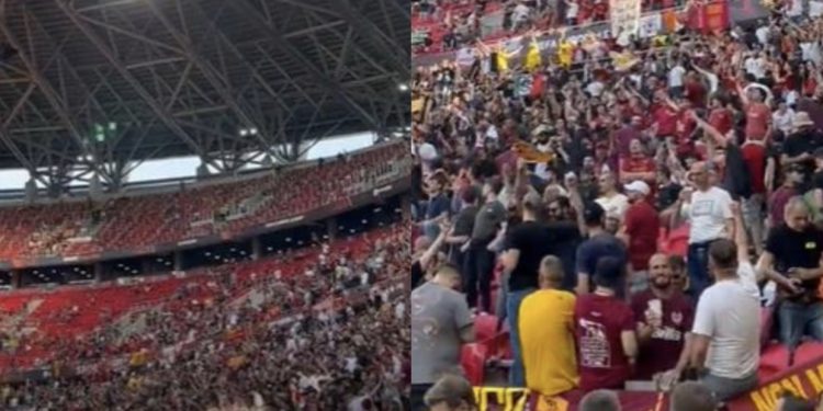 VIDEO/ Spektakël në “Puskas Arena”, tifozët e Romës fillojnë të “elektrizojnë” ajrin e Budapestit