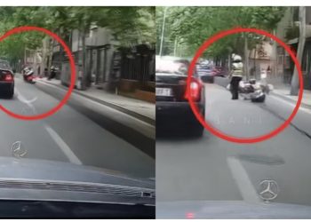 VIDEO/ Rrezikohet jeta e dy efektivëve të Rrugores, rrëshqasin me motor në mes të rrugës