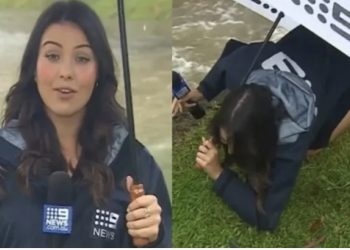 VIDEO që po bën “xhiron” e rrjetit, gazetarja e motit rrëshket dhe bie gjatë transmetimit “live”