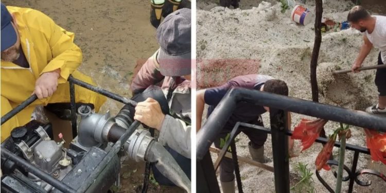 FOTO/ Breshëri ‘pushton’ Kuçovën, banorët e heqin me lopata