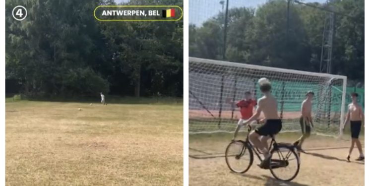 VIDEO/ Në Belgjikë sulmuesi shënoi gol teksa drejtonte një biçikletë