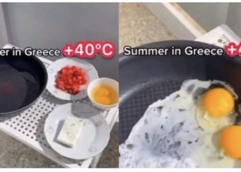 VIDEO/ “I nxehti nga Ferri”/ Nxori tiganin në qendër të Athinës dhe bëri një omëletë