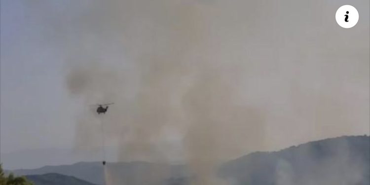 Zjarri në Peshtan të Fierit jashtë kontrollit, ndërhyn helikopteri për t’a shuar