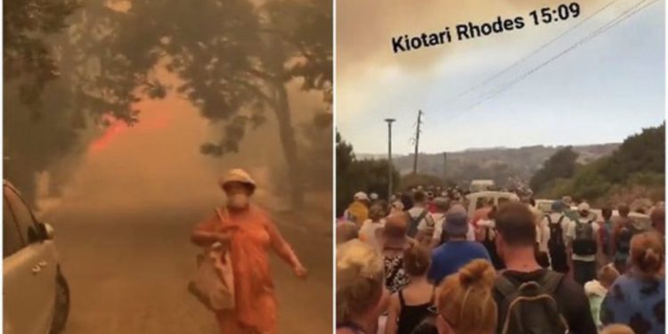 VIDEO tronditëse nga “flakët e pamëshirshme” në Greqi, turistët vrapojnë për të shpëtuar