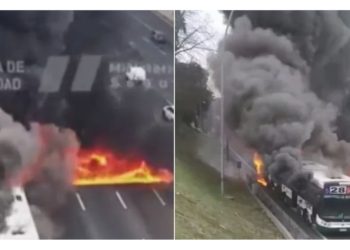 Video dramatike/ Autobusi shpërthen në flakë, pasagjerët vrapojnë për të shpëtuar