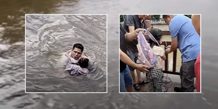 VIDEO/ Akt heroik! 7-vjeçarja po mbytej në lumë, një burrë hidhet nga ura 8 metra e lartë dhe e shpëton