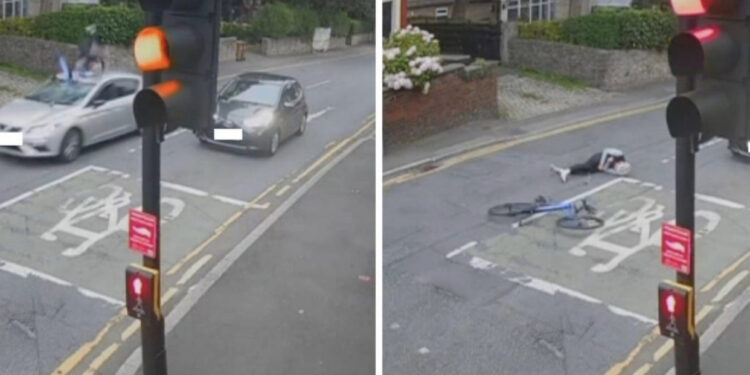 VIDEO/ E përplas në asfalt dhe i thyen kockat, makina largohet pasi “fluturon” çiklistin