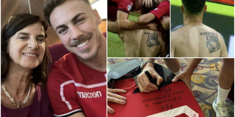 Mirlind Daku mban premtimin, takon bashkëshorten e KATANËS dhe i dhuron fanellën e Kombëtares