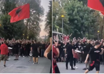 VIDEO/ Shqipëri-Çeki, tifozët kuqezinj elektrizojnë rrugët e Tiranës me këngë patriotike 