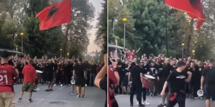 VIDEO/ Shqipëri-Çeki, tifozët kuqezinj elektrizojnë rrugët e Tiranës me këngë patriotike 