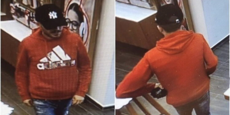 FOTO/ I veshur me të kuqe dhe me kapele, publikohet fotoja e autorit që grabiti dyqanin te “Myslym Shyri”