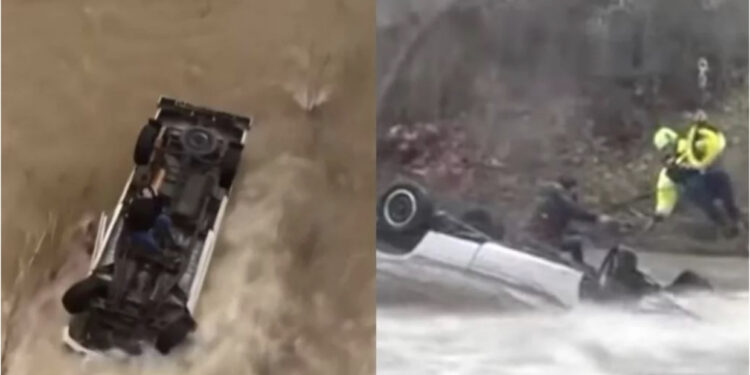 Pamje tmerruese, shpëtohet pas 14 orësh gruaja e bllokuar në automjetin gjysmë të zhytur në ujë