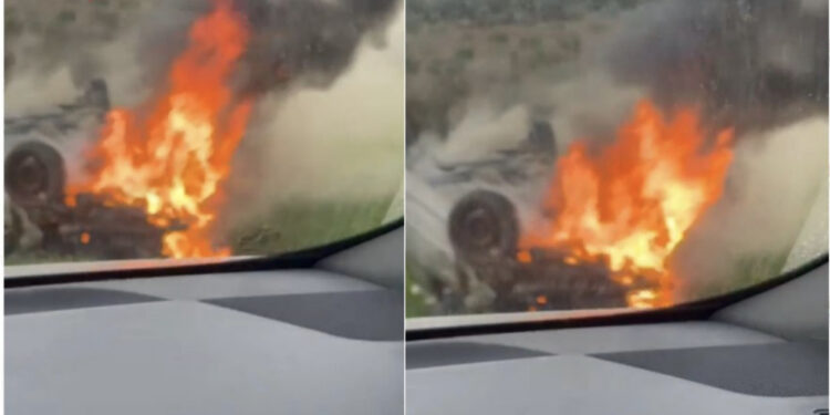 FOTO/Shpërthen në flakë makina në Belsh, shpëtojnë familjarët