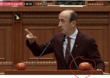 Deputeti i PD me domate në Kuvend: Populli i thjeshtë këto ha, ju hani byftek Dubai!