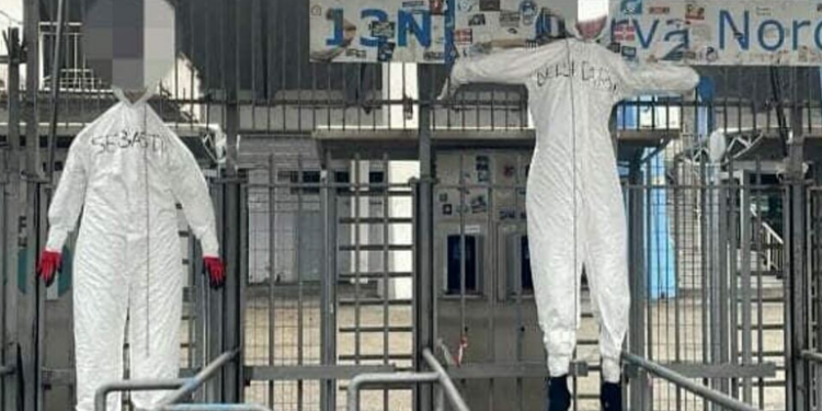 Protestë e frikshme në Pescara, jashtë stadiumit varen dy manenkina