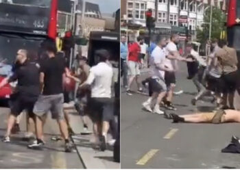 VIDEO/ Terror në Londër, tifozët e Man.United dhe Cityt përleshen rrugëve