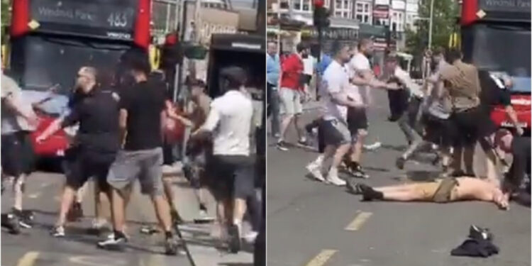 VIDEO/ Terror në Londër, tifozët e Man.United dhe Cityt përleshen rrugëve