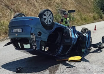 Foto-Lajm/ Aksident në aksin Pogradec-Korçë, makina përmbyset në mes të rrugës