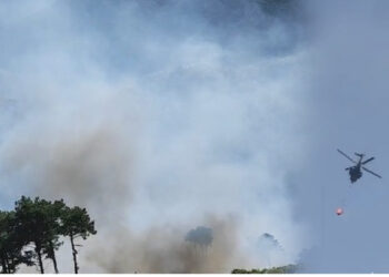 Zjarr i madh në Llogara, helikopteri vjen në ndihmë për shuarjen e flakëve