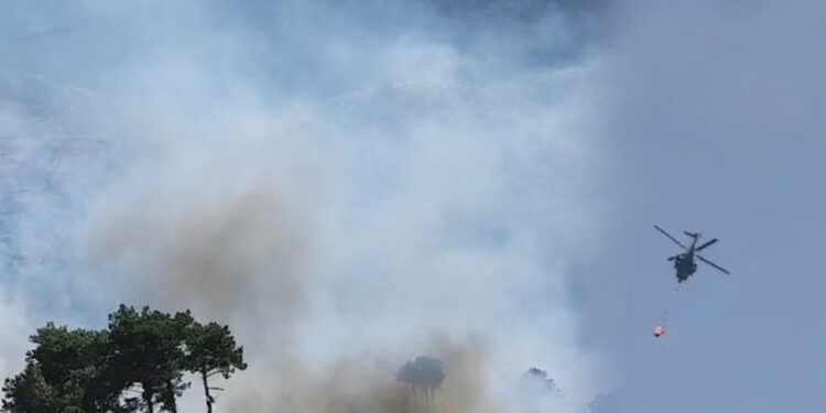 Zjarr i madh në Llogara, helikopteri vjen në ndihmë për shuarjen e flakëve