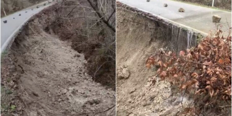 Moti i keq, bllokohet rruga Lozhan- Moglicë -Gramsh pas rëshqitjes së dherave