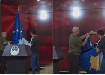 Vizita e Kurtit në Shkup, flamurin e Kosovës e ngatërrojnë me atë të BE-së