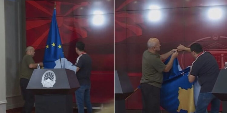 Vizita e Kurtit në Shkup, flamurin e Kosovës e ngatërrojnë me atë të BE-së