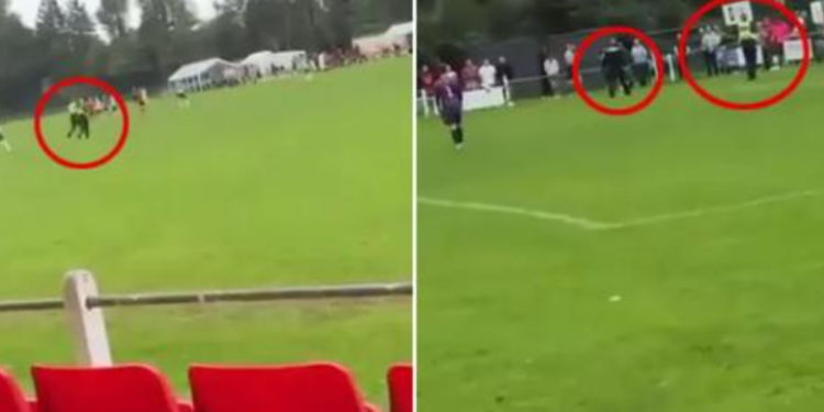 VIDEO/ Momenti i arrestimit të futbollistit gjatë ndeshjes, policia ia vendosi prangat në fushë