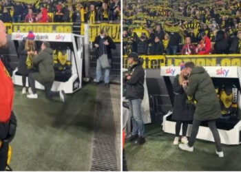 VIDEO/ Tifozi i propozon të dashurës së tij para 81 mijë personave, ajo …