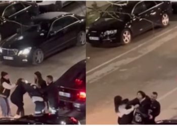 VIDEO/ Përleshje fizike mes 4 vajzave në Vlorë, ulërima dhe grushte në mes të rrugës, ndërhyn një shofer për t’i ndarë