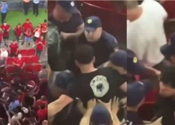 Policia nxorri tifozin nga stadiumi, Berisha poston videon: As në Beograd nuk ndodh…