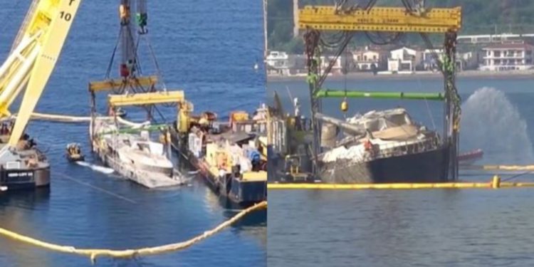 FOTO/ Superjahti Bayesian i fundosur nxirret nga shtrati i detit pranë Siçilisë, vijojnë hetimet për zbardhjen e shkakut të tragjedisë