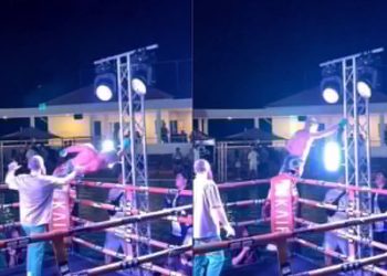 VIDEO SHOKUESE/ Pas fitores, boksierin rus e zë korrenti, bie pa ndjenja në pishinë